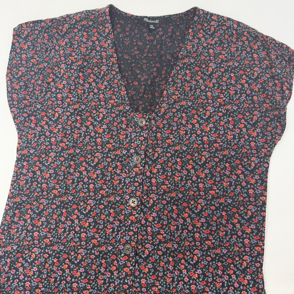 Madewell Easy Midi Dress Fieldwalk Floral Button Front Black XXS Wedding Guest‎